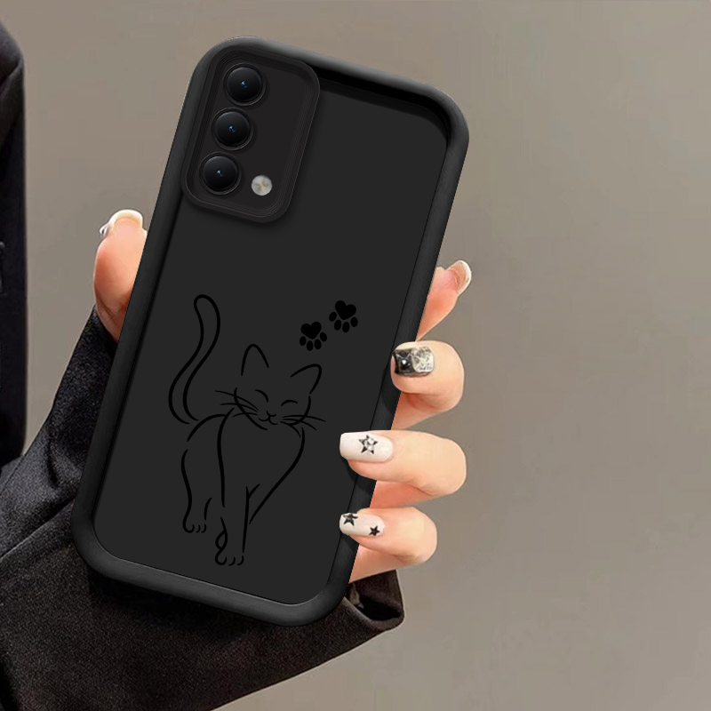 Cute Cat Line Black Phone Case - Oppo A78 评论和价格